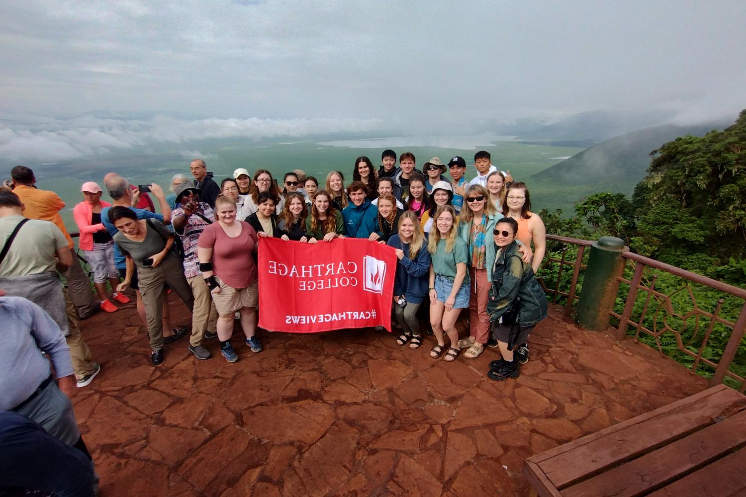 A group photo in front of the Ngorongoro Crater.